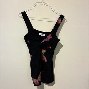 Christopher Deane Black Butterfly 100% Silk Sleeveless Blouse - Women's 0